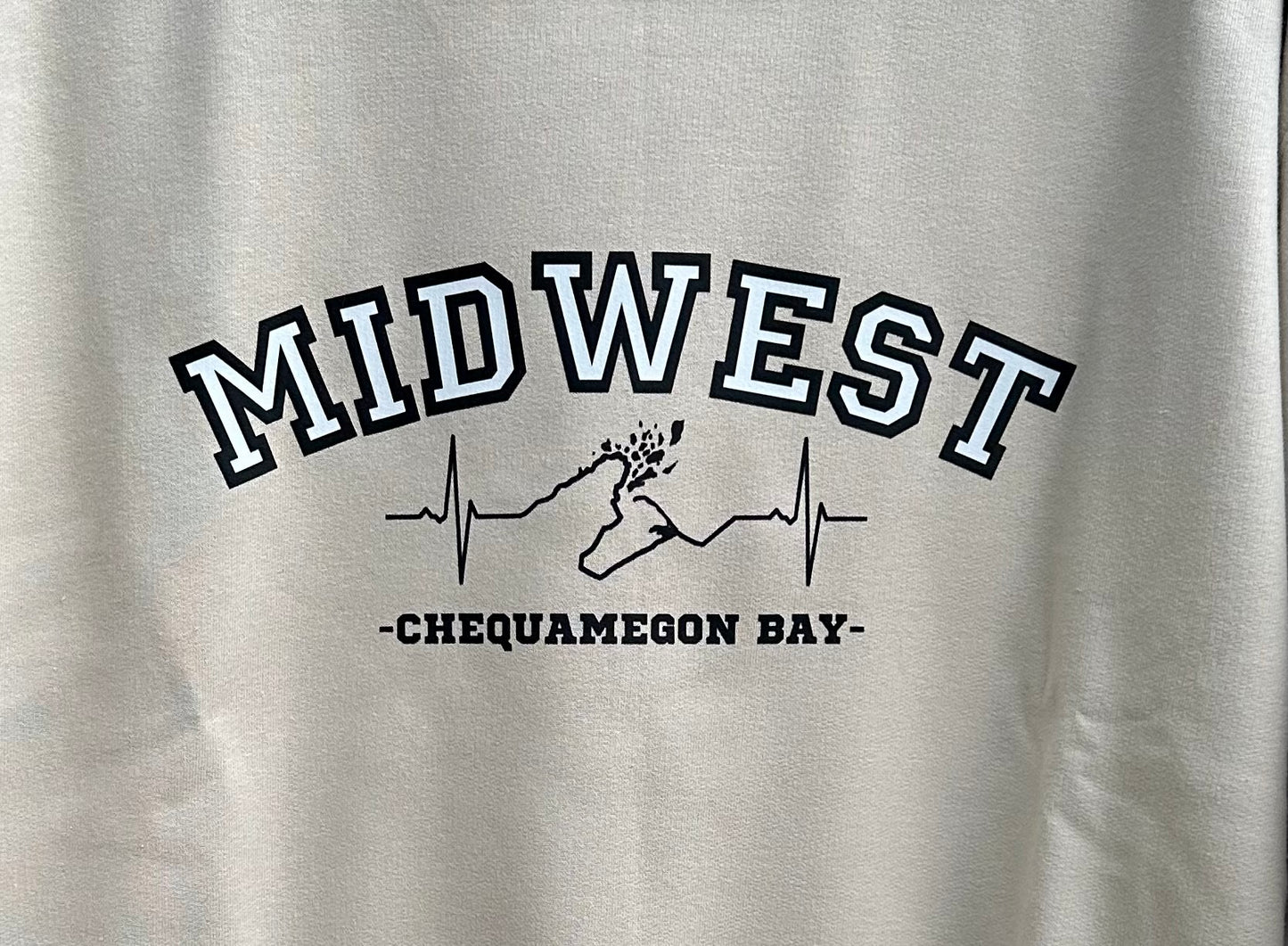 Midwest Chequamegon Bay Crewneck sand color with cheqbeat