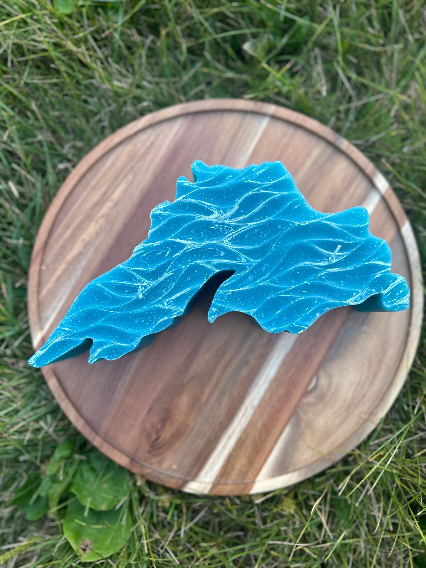 13North Teal Lake Superior shaped dogwood scented candle with 3 wicks