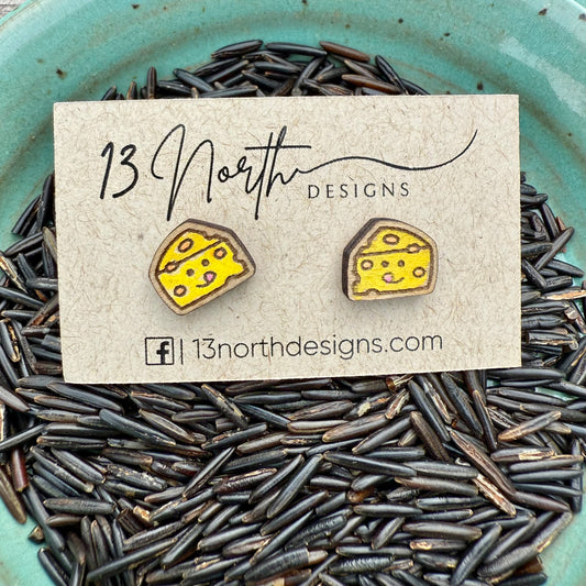 Cheese Head Wood Stud Earrings