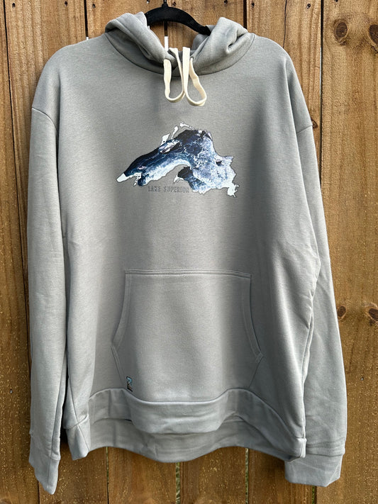 Cozy Gray and white Lake Superior Hoodie satellite image