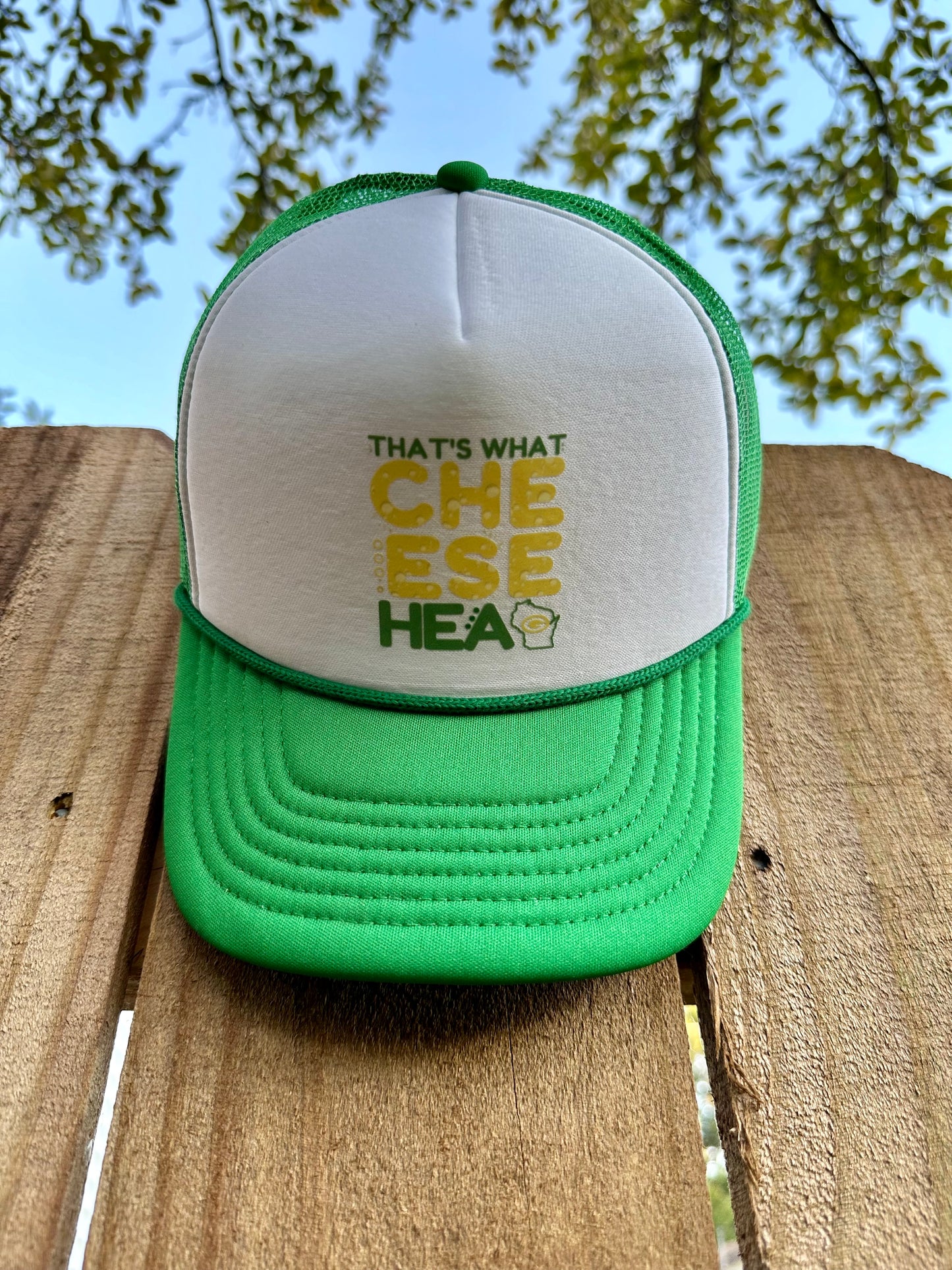 That's what cheesehead foam trucker hat with green and white coloring